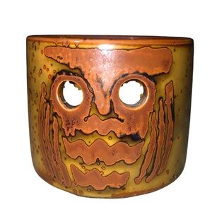 Vintage Otagiri Stoneware Owl Candle Holder – 1970s – Brown Glazed Pottery